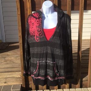 Maurices black/gray/pink hooded sweatshirt - 1X